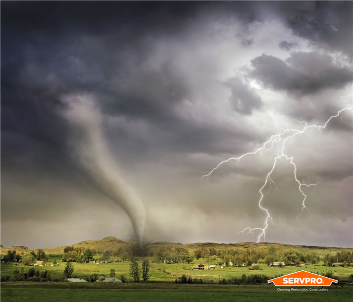 lightning and tornado over a field in East Arlington, Texas